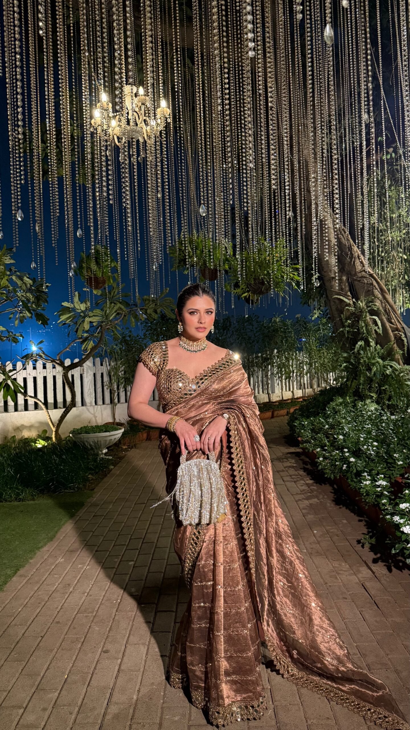 NATASHA LUTHRA In Copper Shimmer Organza Saree Set