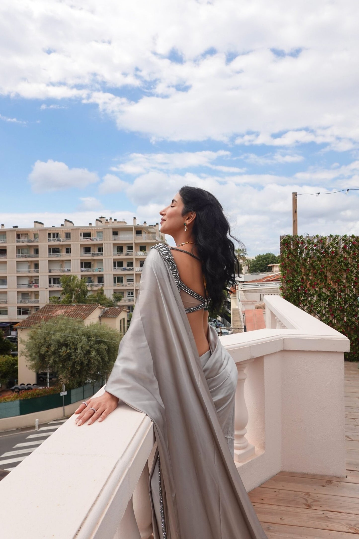 PARUL GULATI At CANNES In Maya Crystal Grey Saree Set