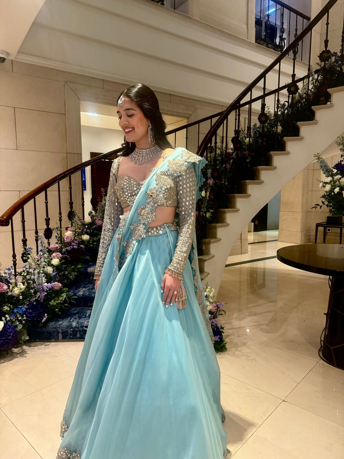 SHIVANI BAFNA In Powder Blue Mirror Embroidered Lehenga Set