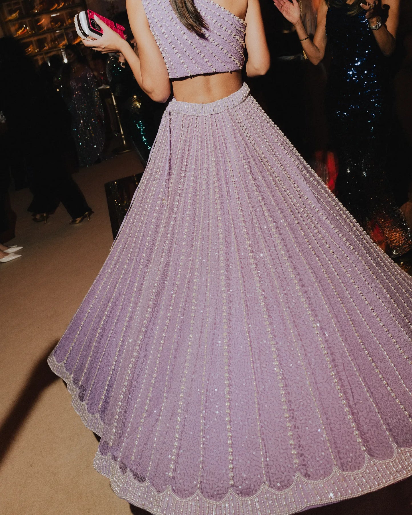 Lilac Jhoomar One Shoulder Lehenga Set (CAT ROBERTS)