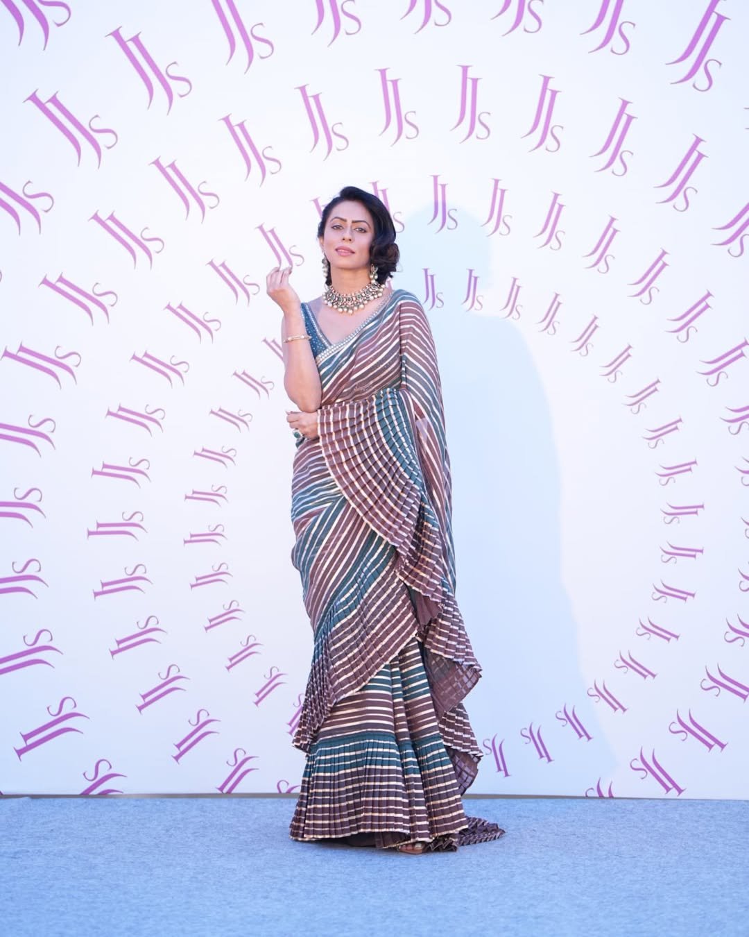 PAVITRA SAGAR In Gota Pre Draped Mud Green Multicolor Saree Set