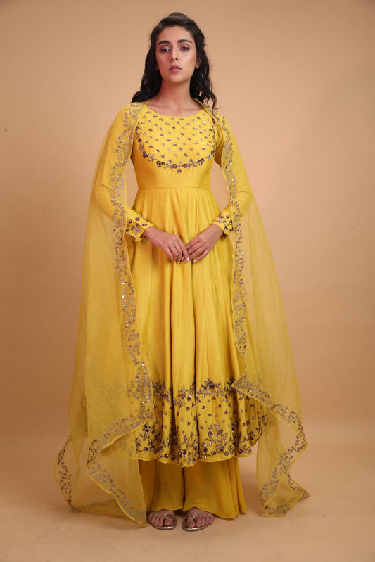 Yellow Mustard Anarkali With Yellow Dupatta