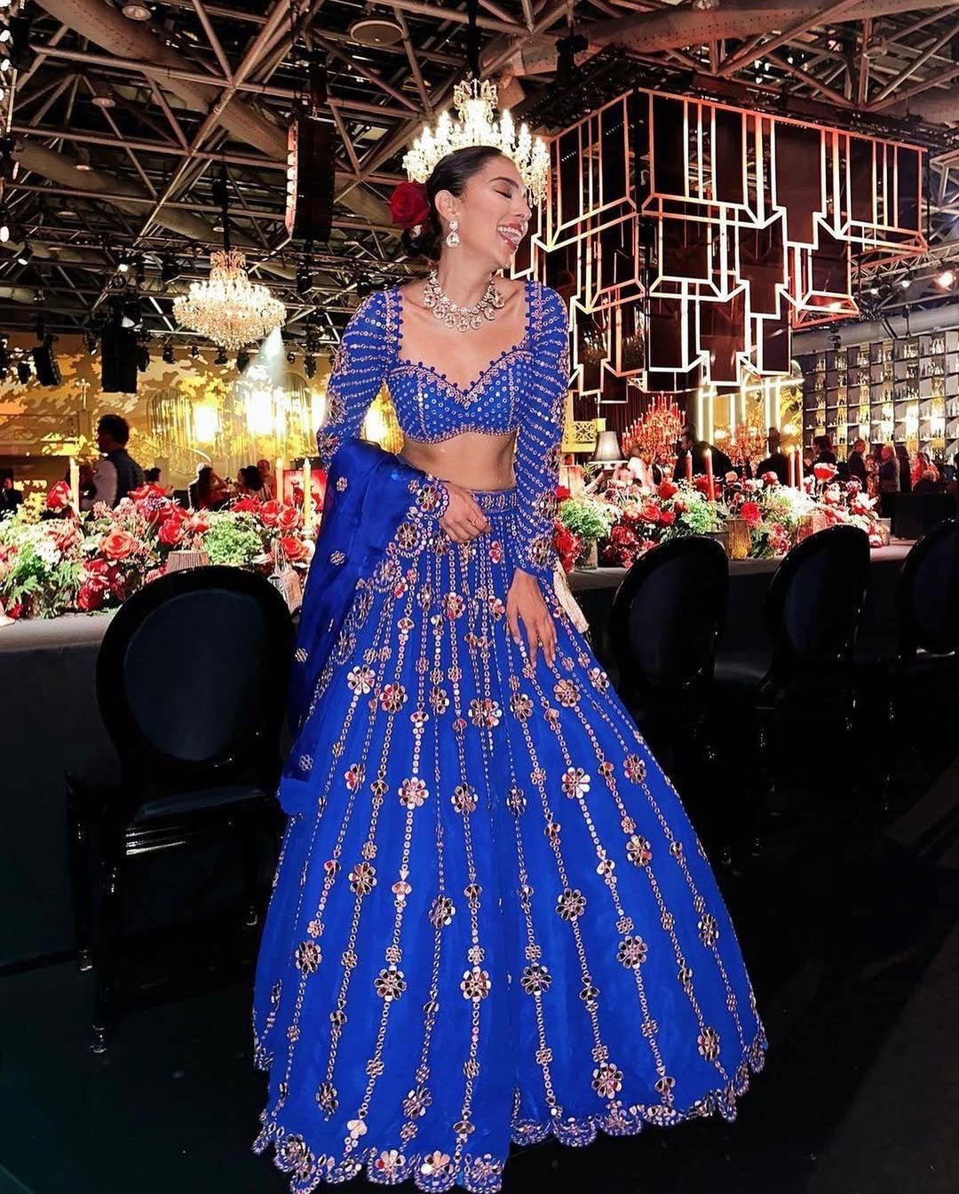 PAYALIA In Jhalak Royal Blue Big Flower Linear Lehenga Set