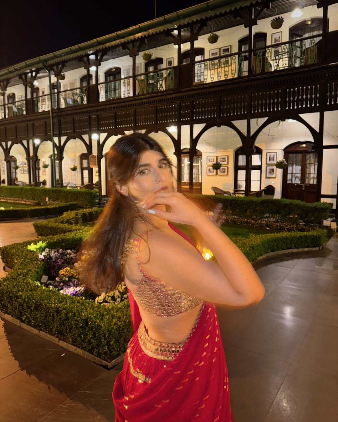 DEEKSHA KHURANA In Crimson Red Multi-tier Sequin Embroidered Saree Set