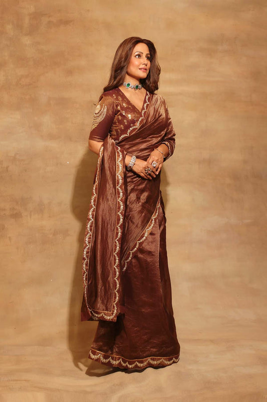 Brown Madakal Tissue Saree