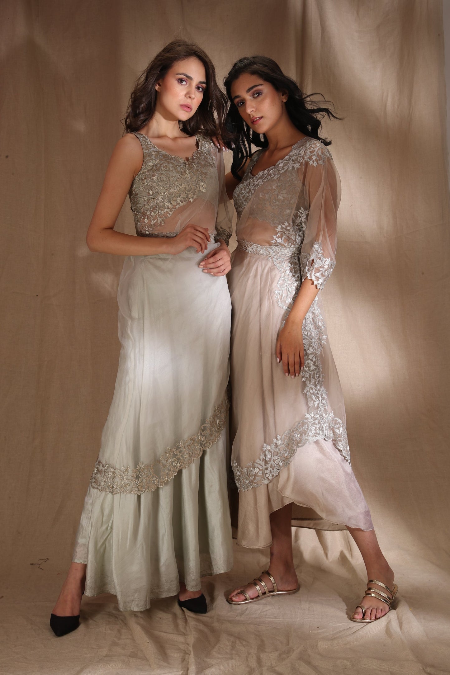 Silver And Light Gold Saree