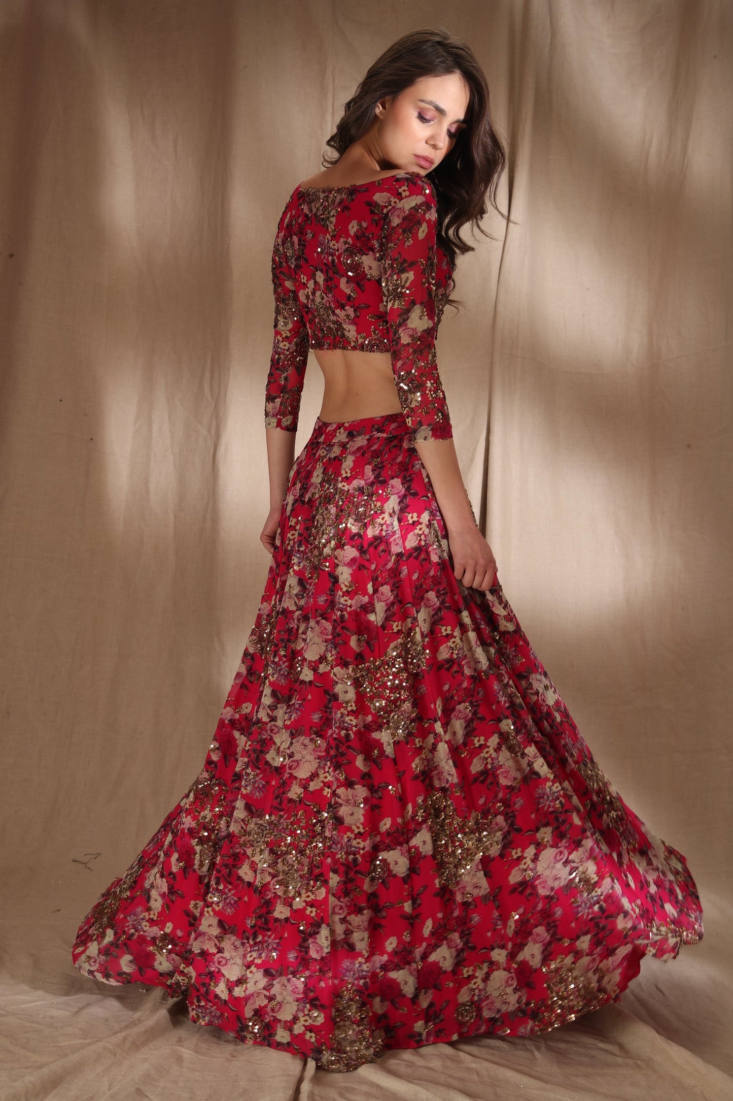 Hot Pink Floral Lehenga Set