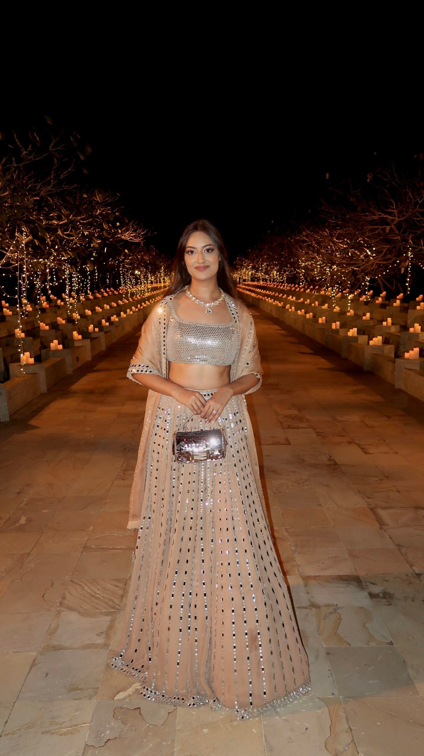 NATASHA SHAH In Chahak Beige Linear Lehenga With Metallic Blouse
