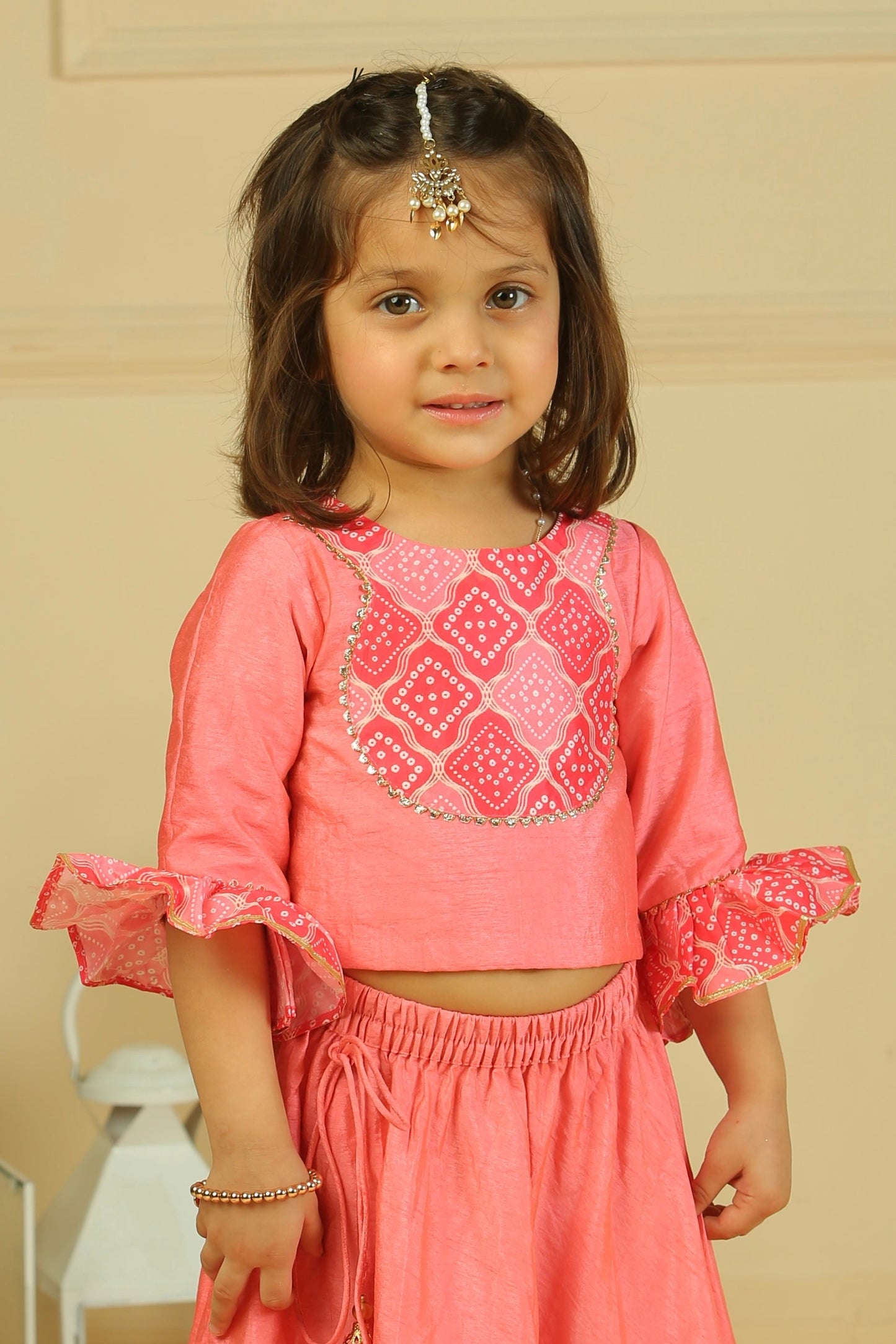 Pink Printed Chanderi Choli with Lehenga