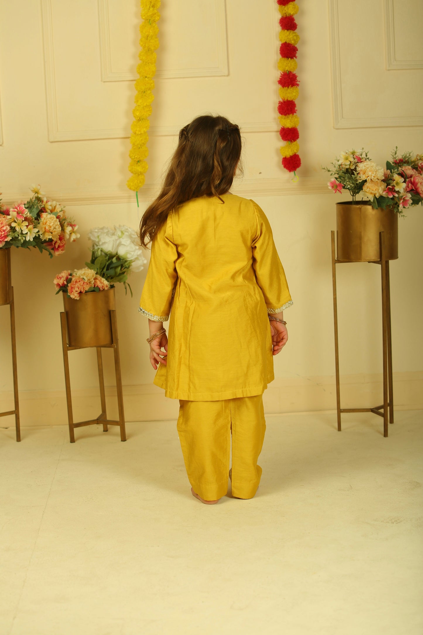 Mustard Yellow Lace Work Chanderi Suit