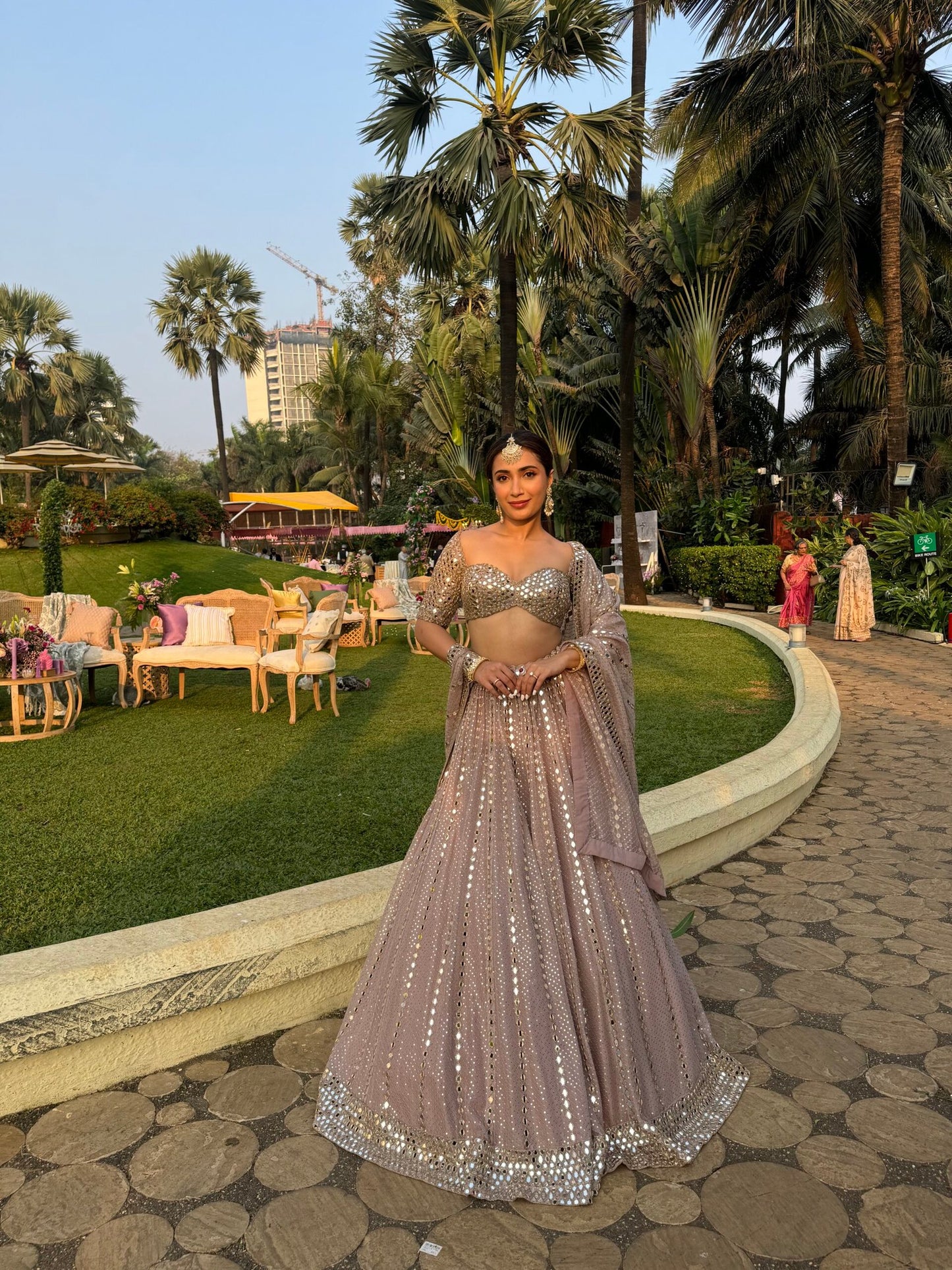 AVANTIKA IN Ash Pink Sequin Embroidered Lehenga Set