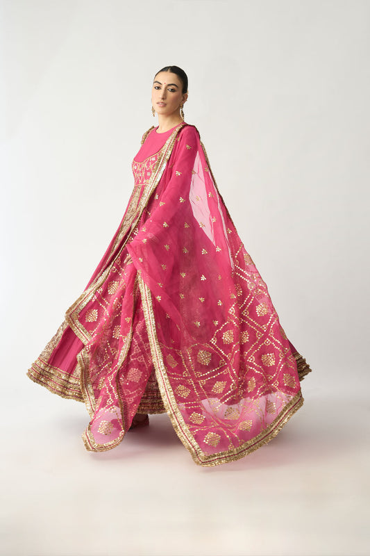 Aarohi Gulabi Lampi Anarkali Dupatta Set