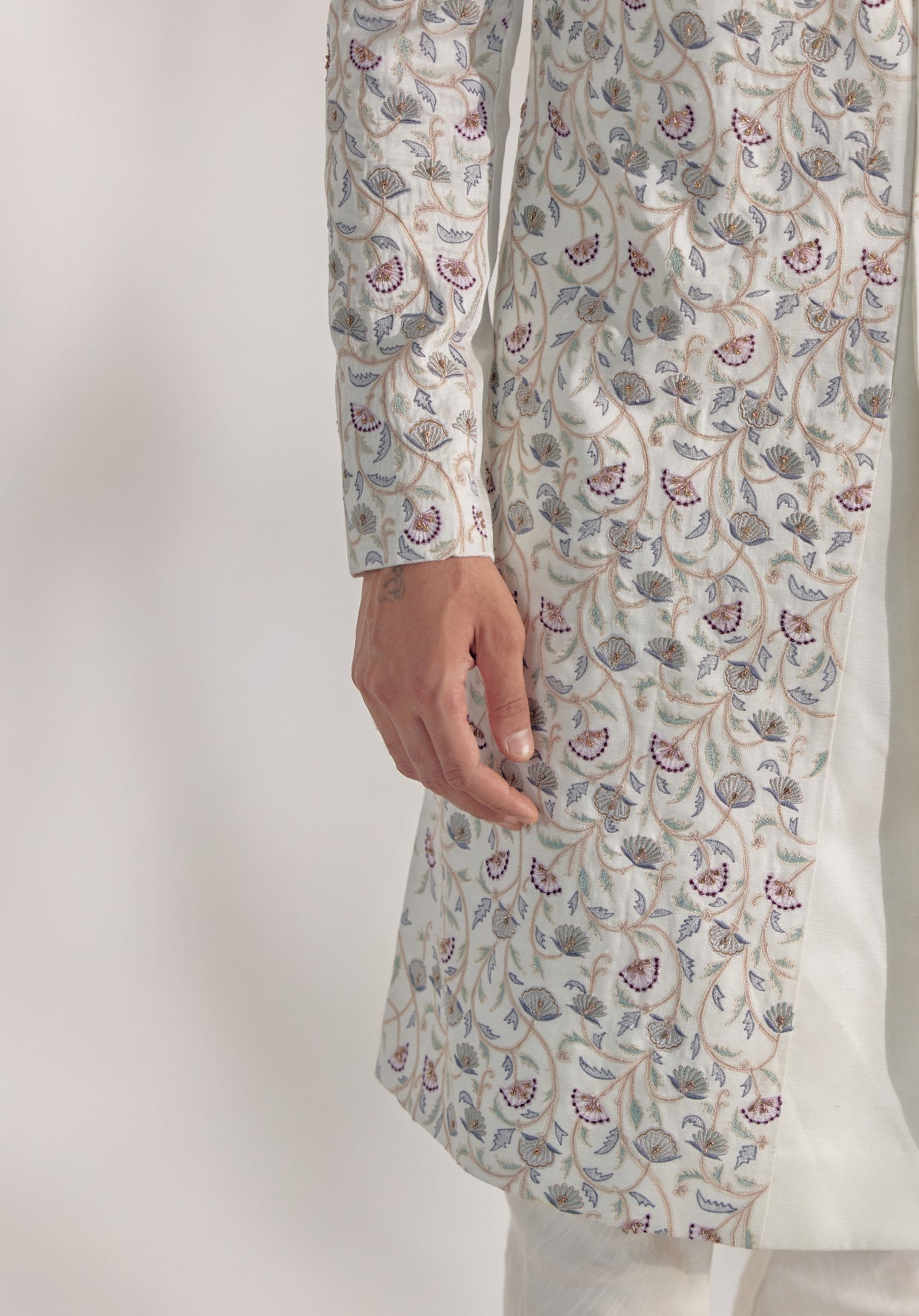 White Vine Sherwani Set