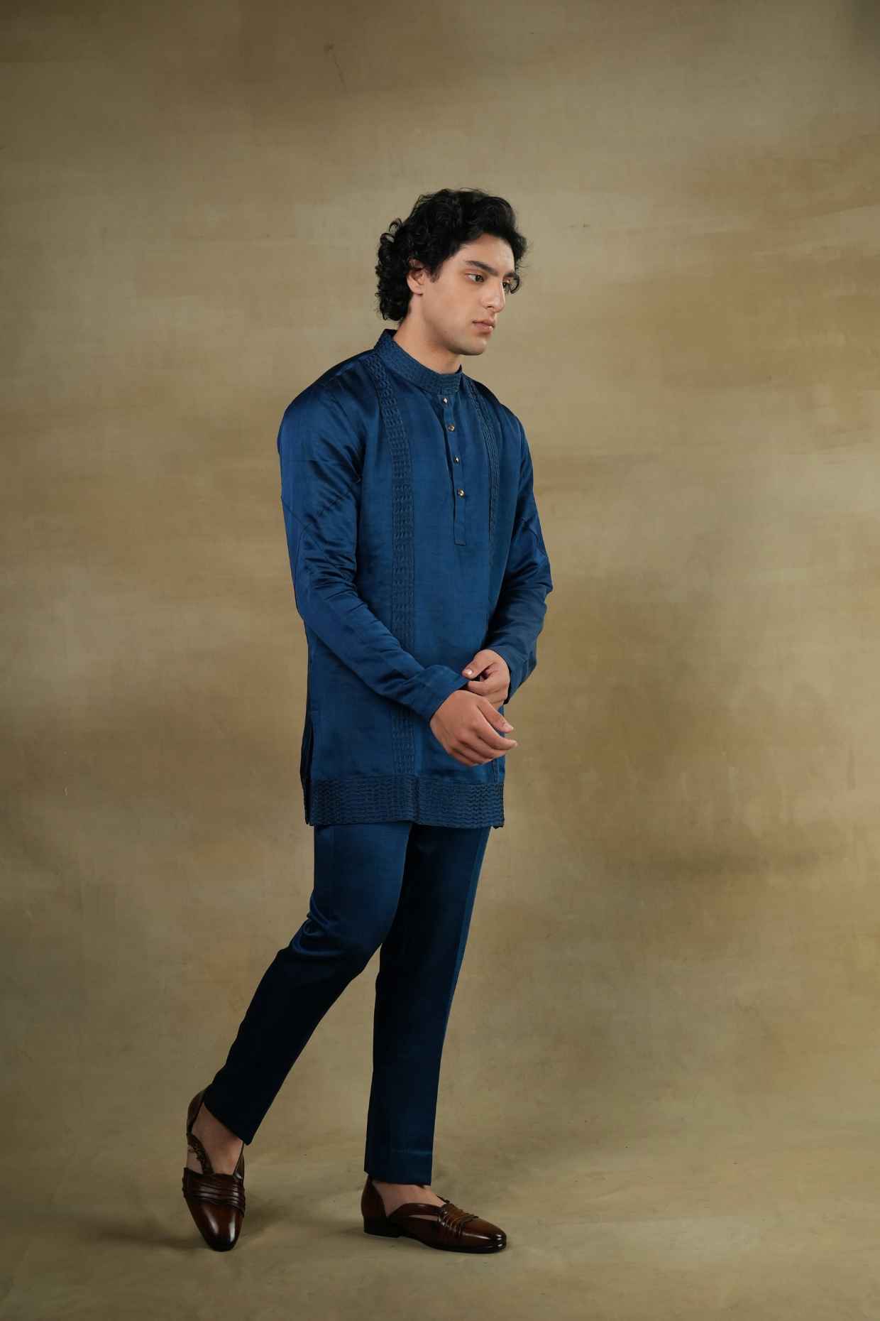 Teal Pintuck Kurta Set