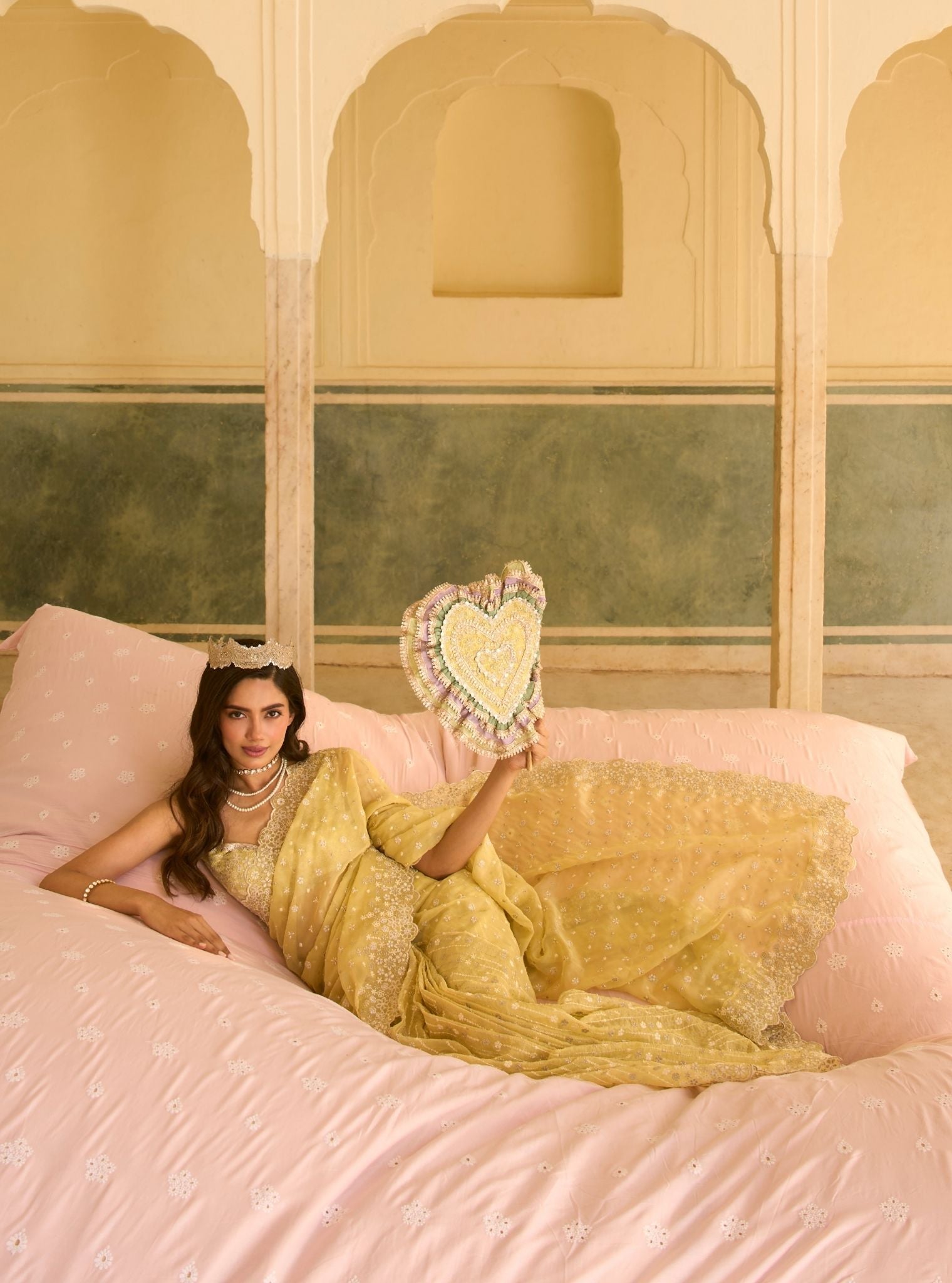 Lime Organza Embroidered Ahlira Saree