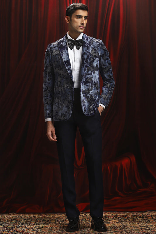 Blue Noir Sequin Elegance Tuxedo Set