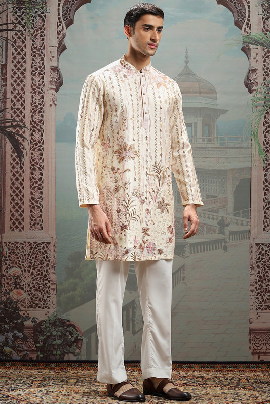 Royal Petals Embroidered Silk Kurta Set