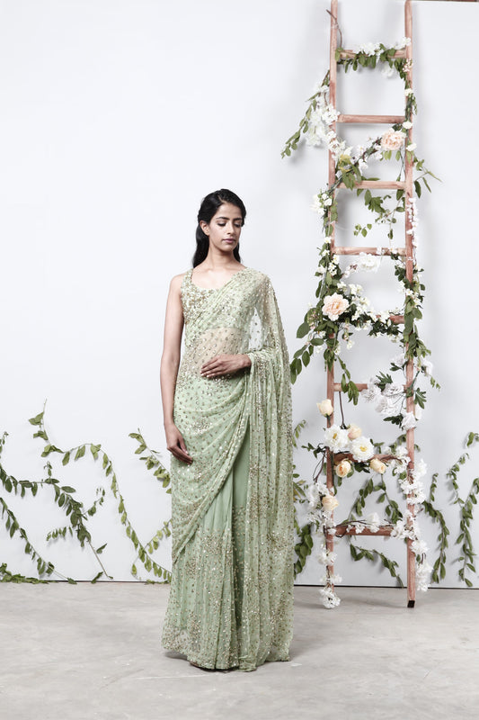 Mint Green Shimmer Saree Set