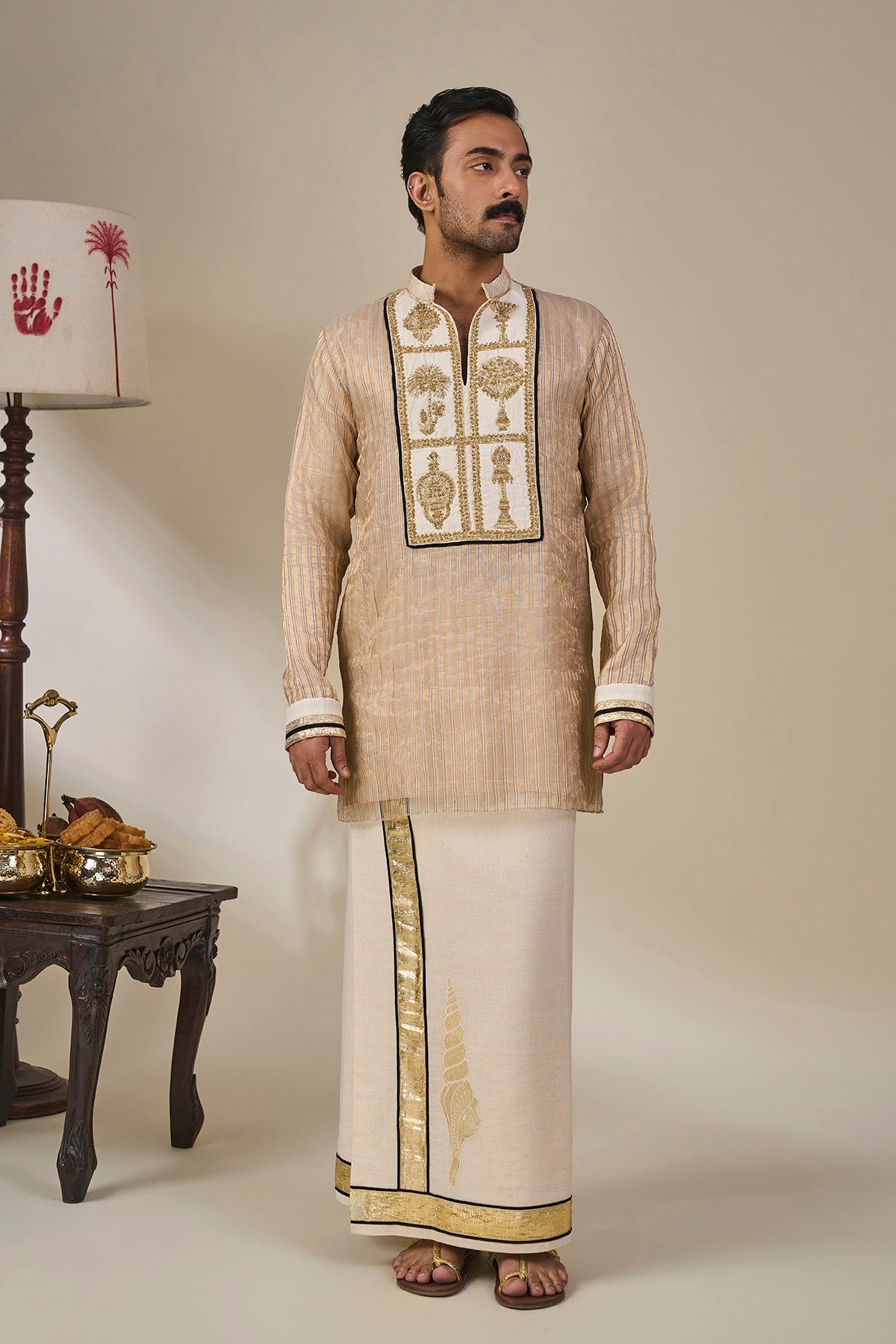Ivory Kochi Conch Lungi Set