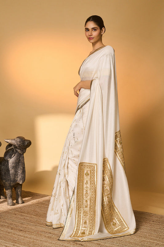 White Moonfield Gota Embroidered Saree