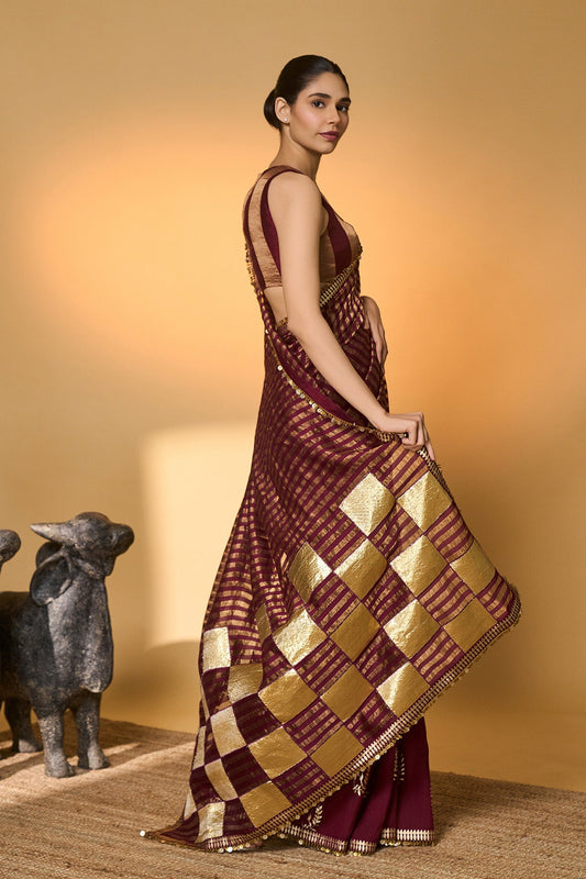 Plum Corncrest Gota Saree