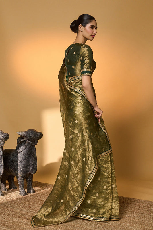 Green Polka Tissue Saree