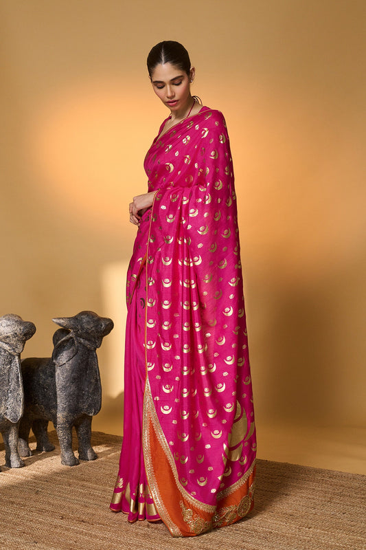 Rani Pink Chand Phool Saree
