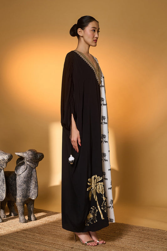 Black & White Tropical Nandi Kaftan