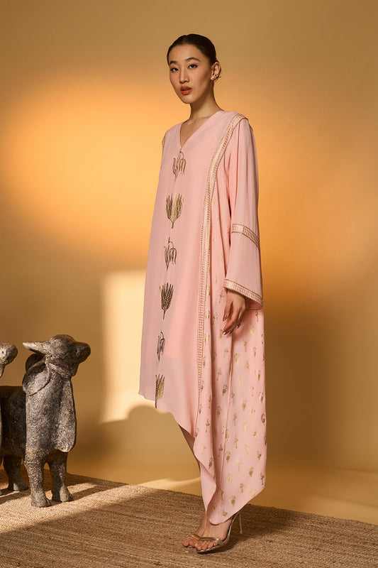 Baby Pink Tango Bloom High Low Kaftan