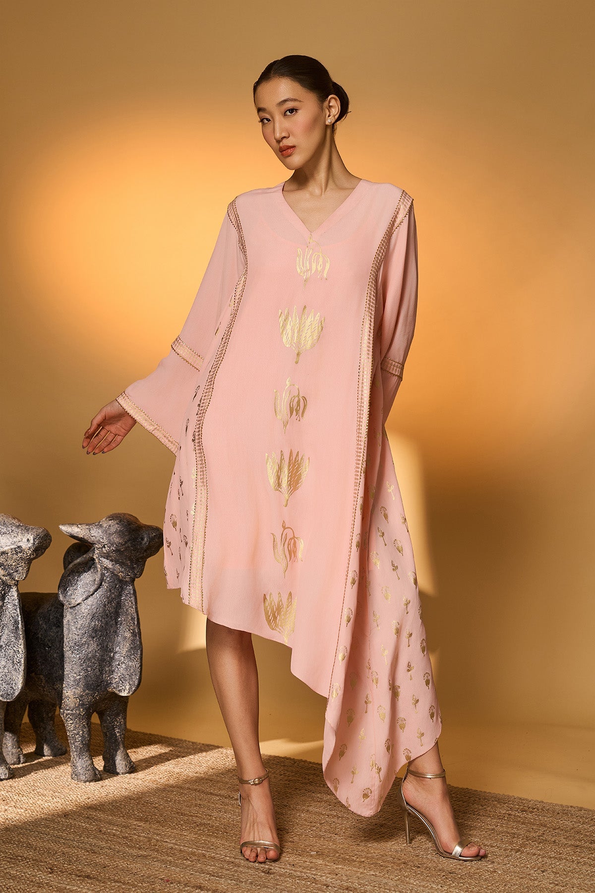 Baby Pink Tango Bloom High Low Kurta