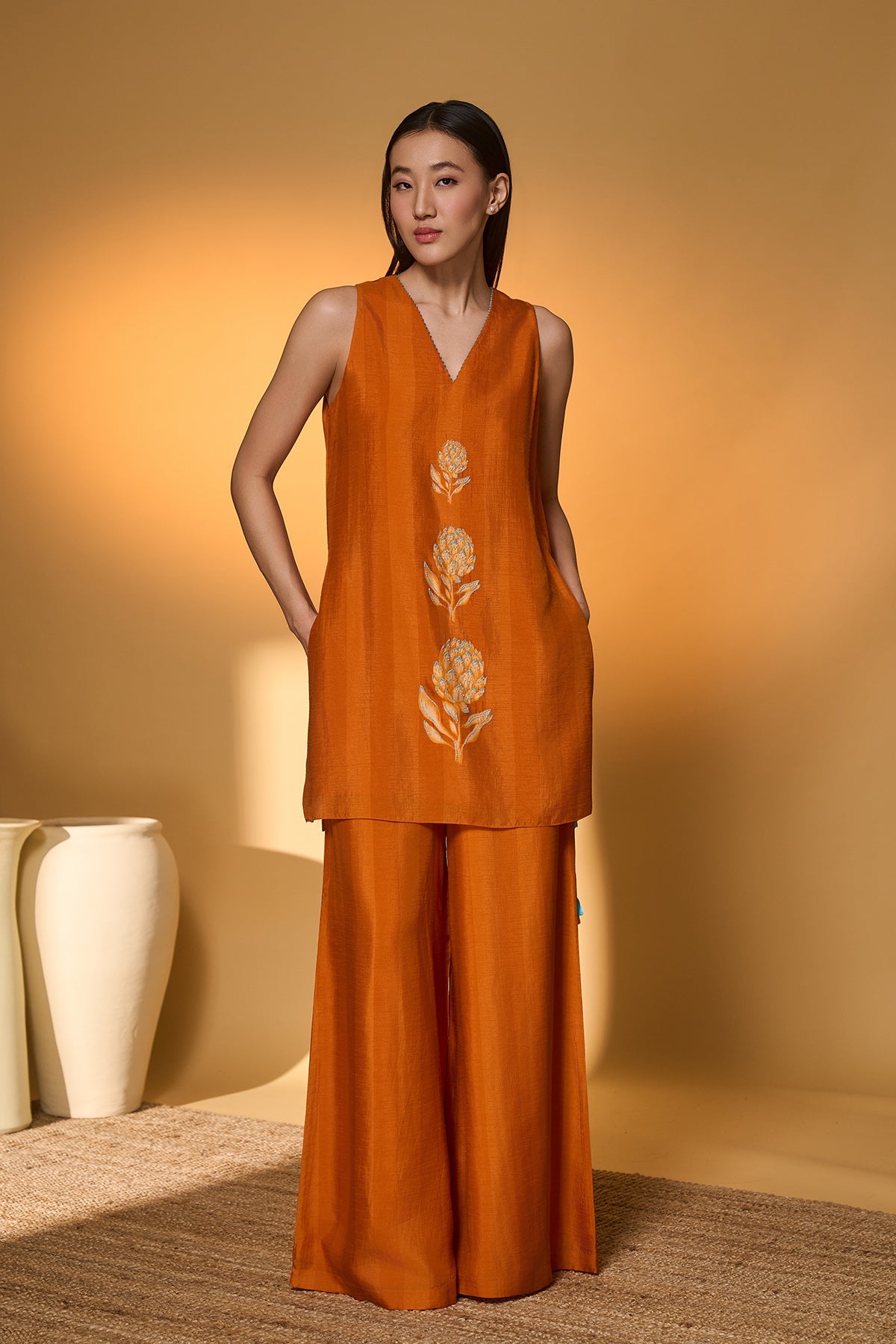 Saffron Sky Striped Kurta Set