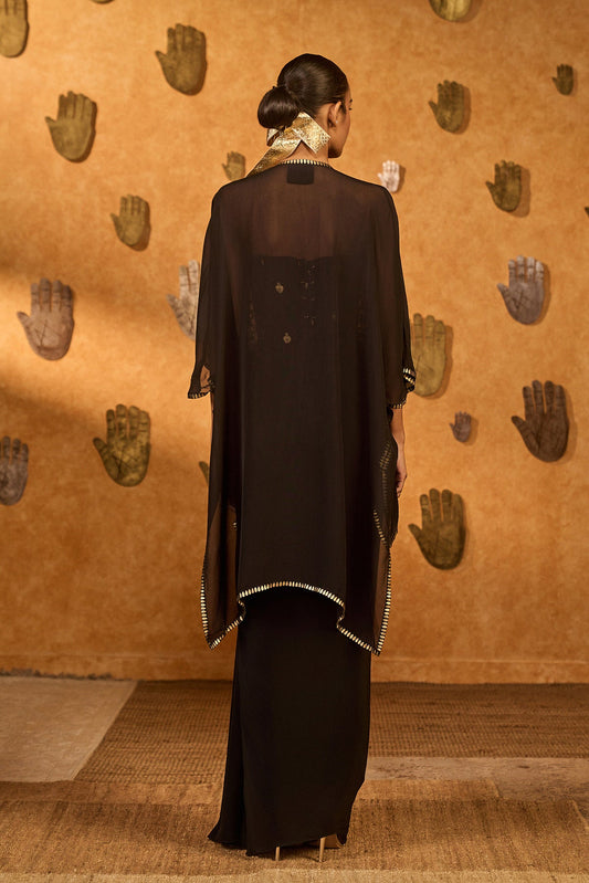 Black Heartbeat Draped Cape Set