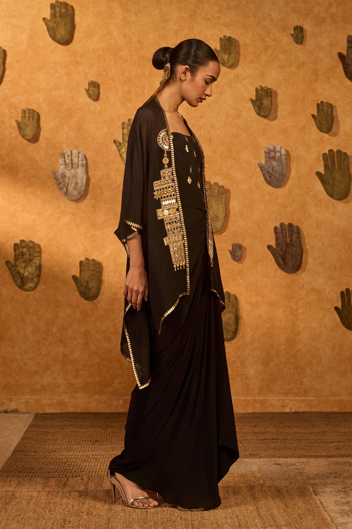 Black Heartbeat Draped Cape Set
