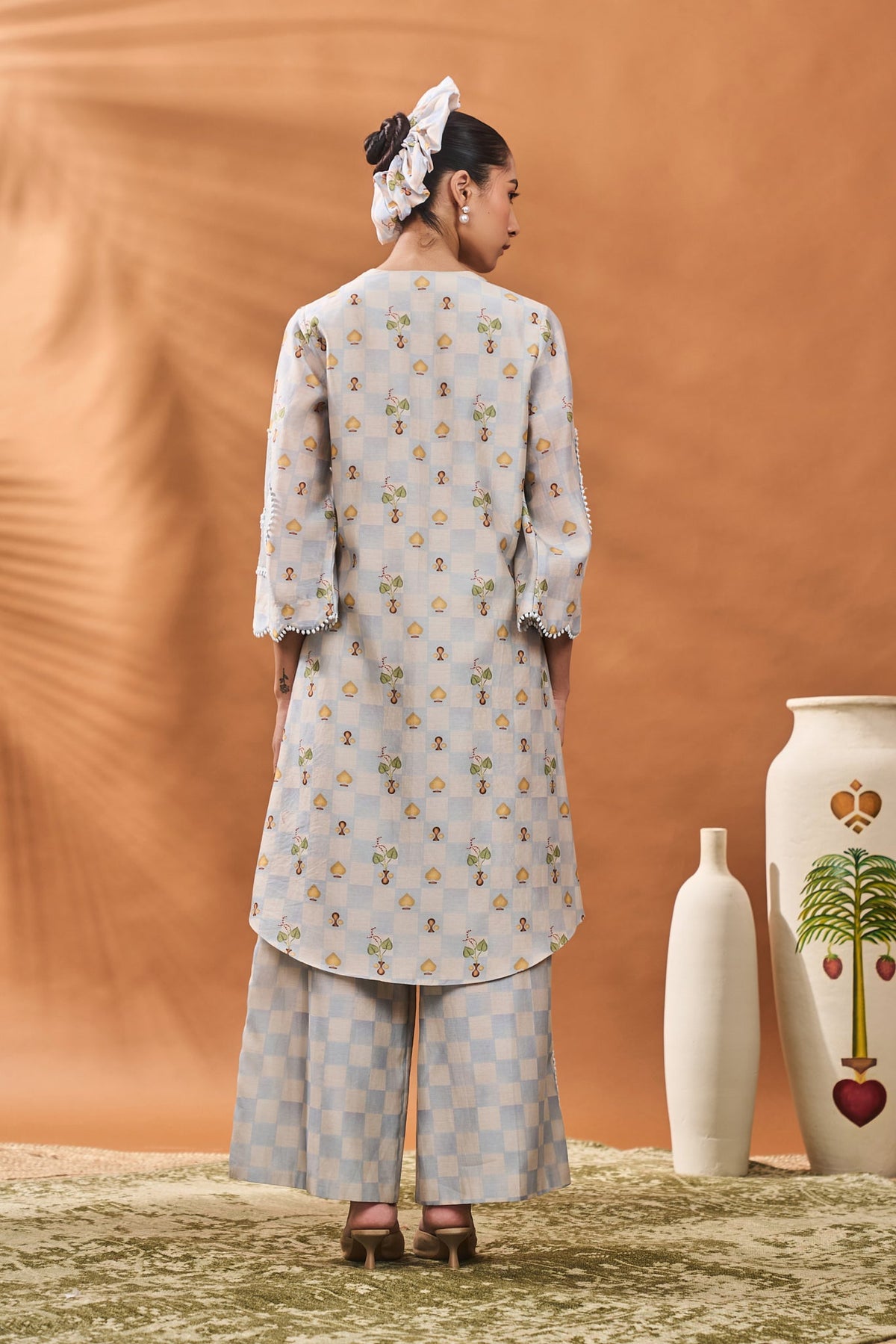 Powder Blue Checkers Bloom Tunic Set