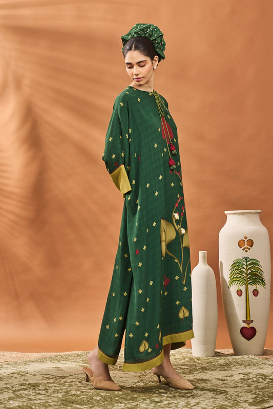 Green Clover Checks Kaftan