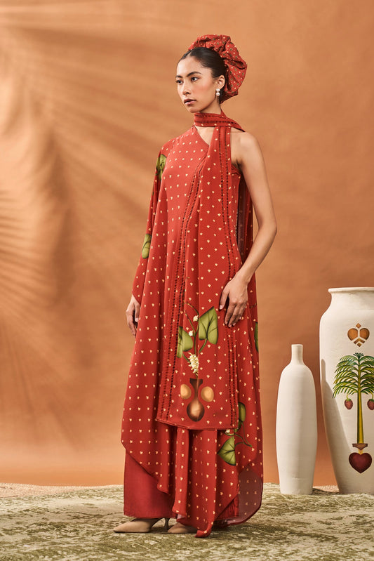 Red Meadow One Shoulder Tunic Set