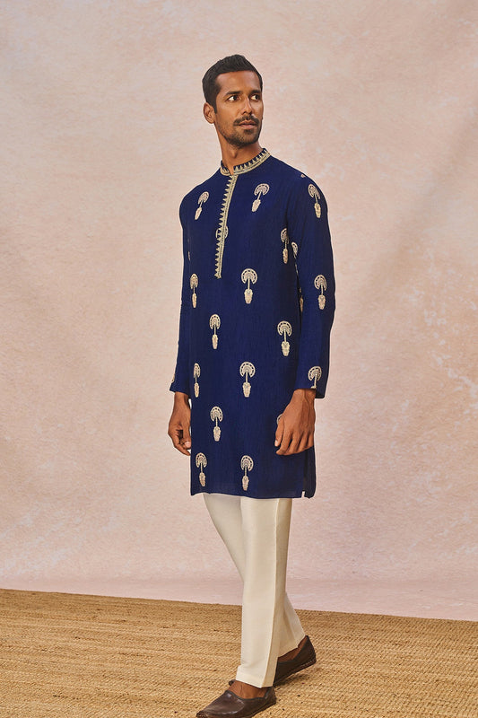 Navy Jacquard Kurta Set