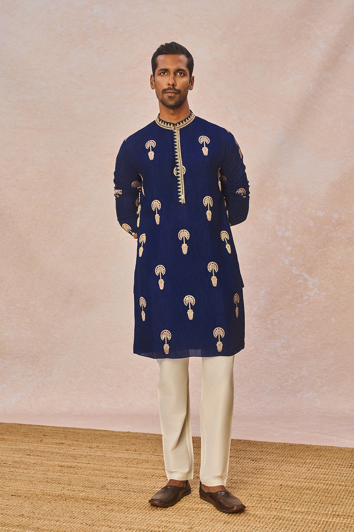 Navy Jacquard Kurta Set