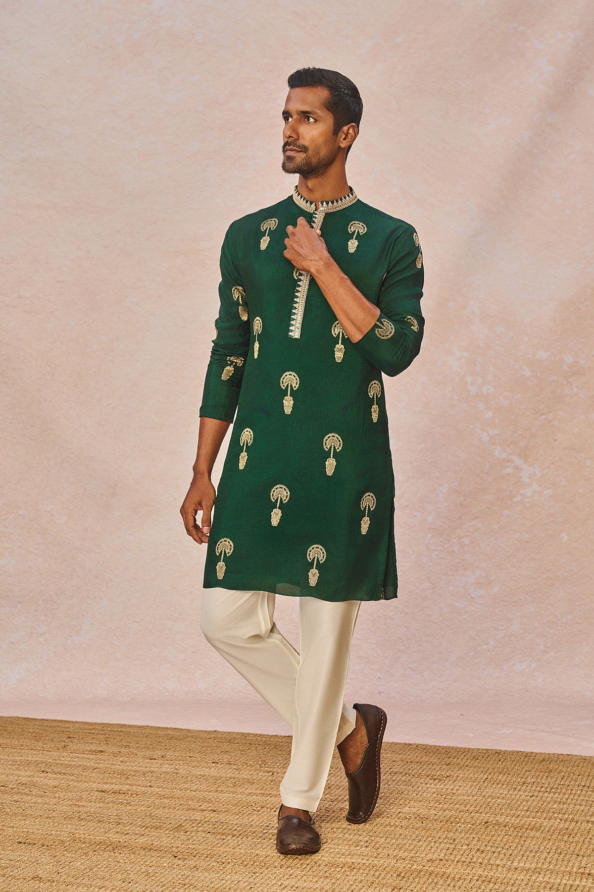 Green Jacquard Kurta Set