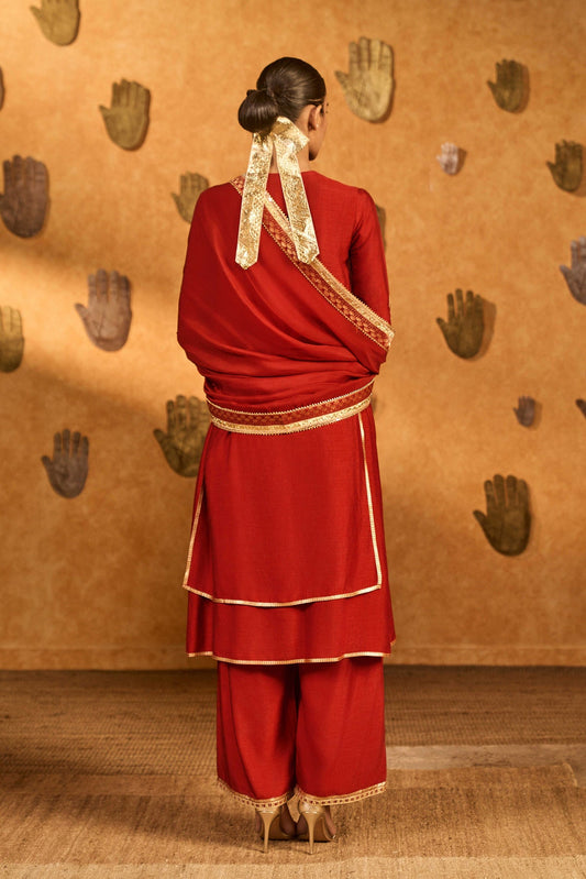 Red Mandarin Sky Kurta Set
