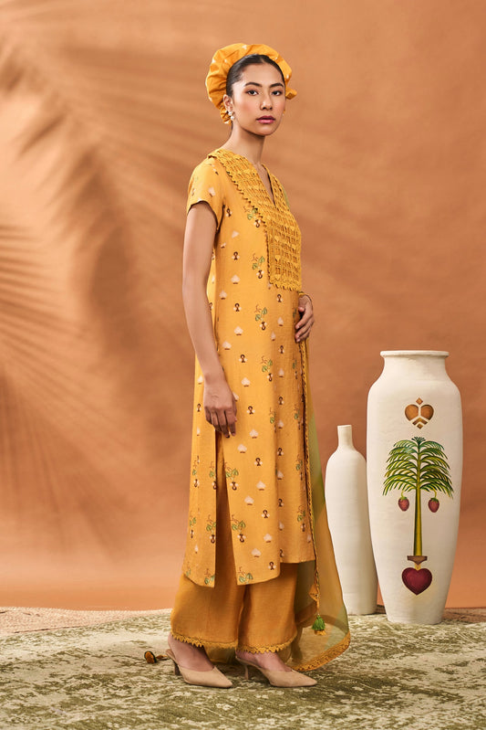 Yellow Spades Blossom Kurta Set
