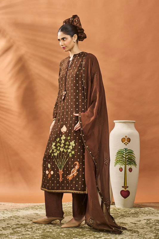 Brown Striped All Fours Kurta Set