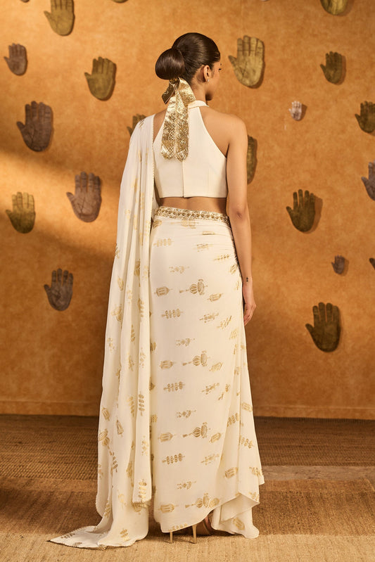 Ivory Soft Lantern Stitched Saree