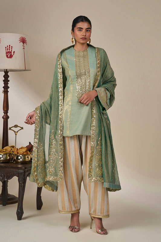 Mint Green Malabar Groove Kurta Set
