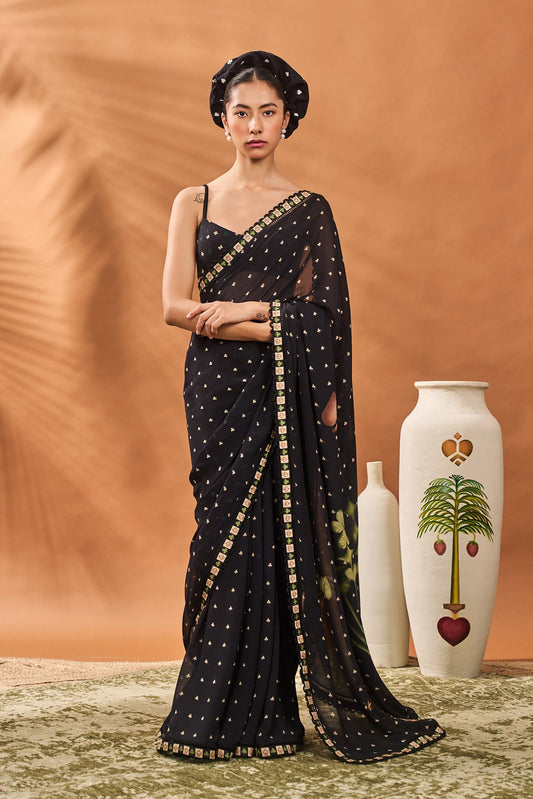 Black Striped All Fours Saree
