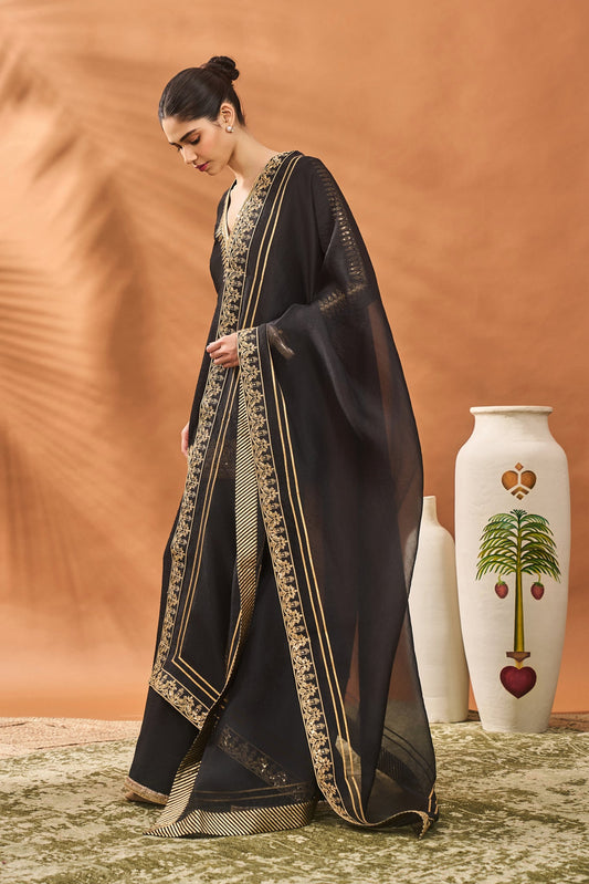 Black Trikone Sharara Set