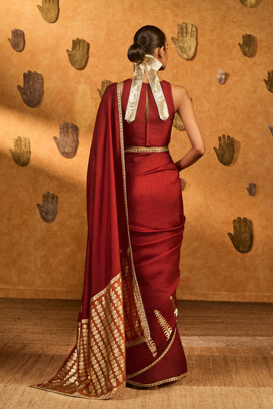Red Fern Flame Saree