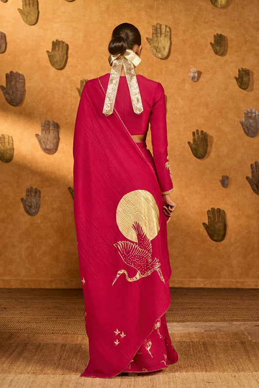 Pink Crane Dawn Saree