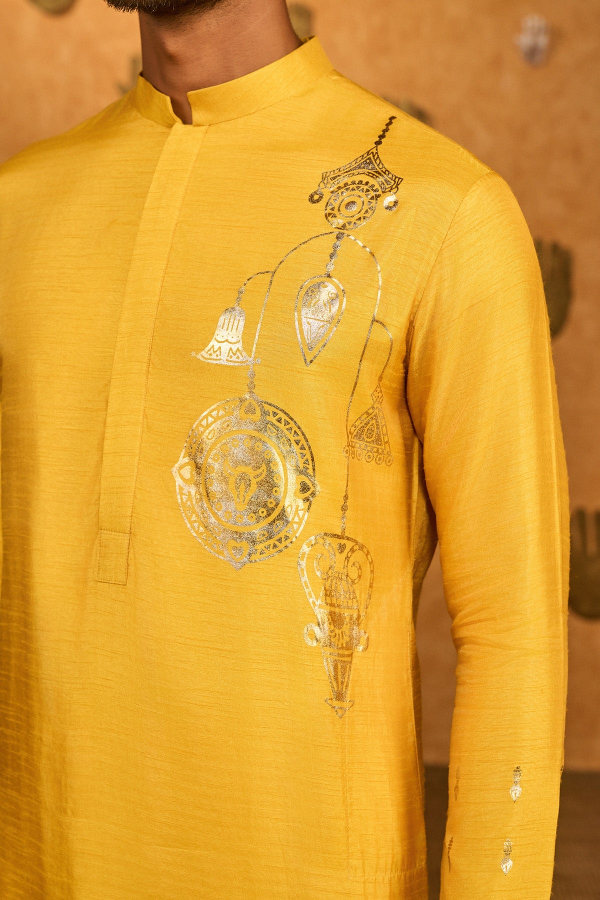 Ochre Trinklet And Pots Kurta Set