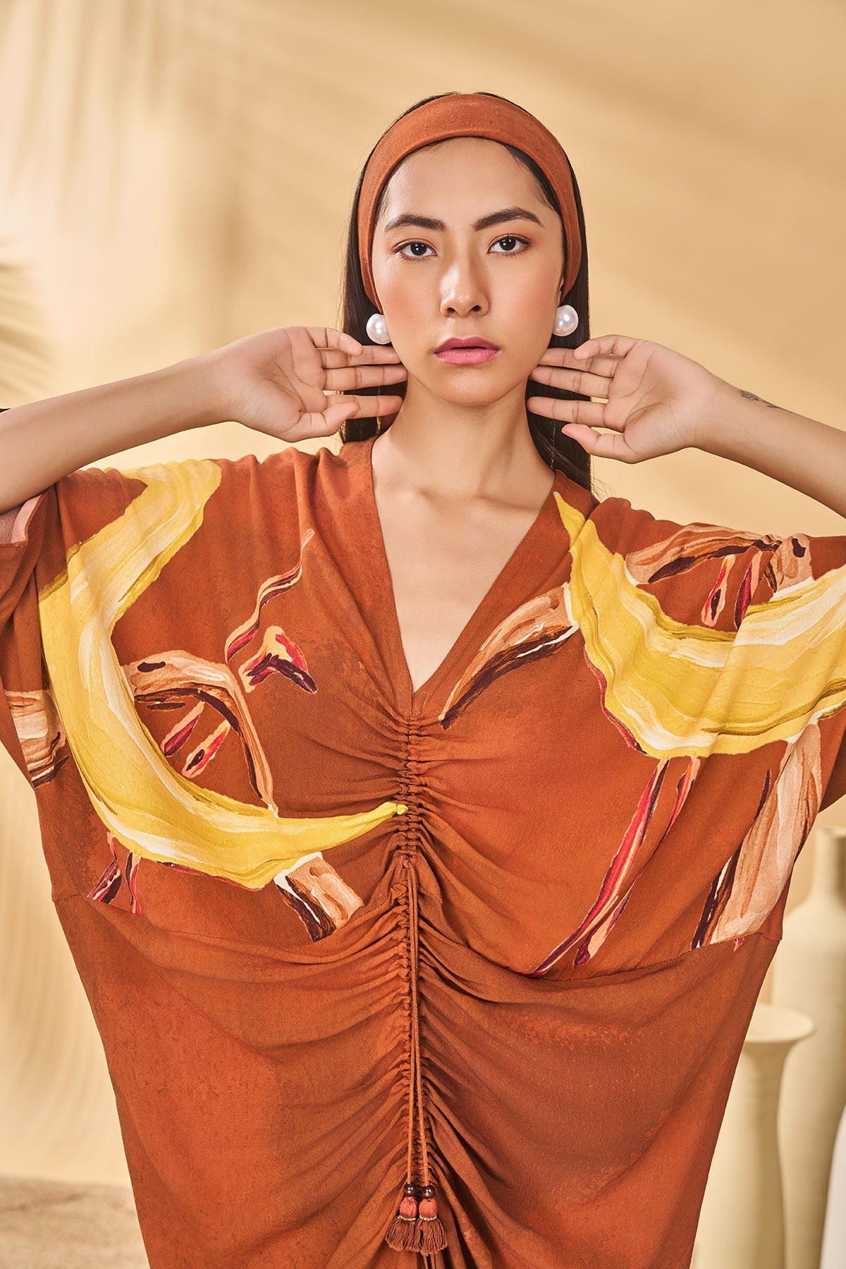 Brown Feathered Cinched Kurta